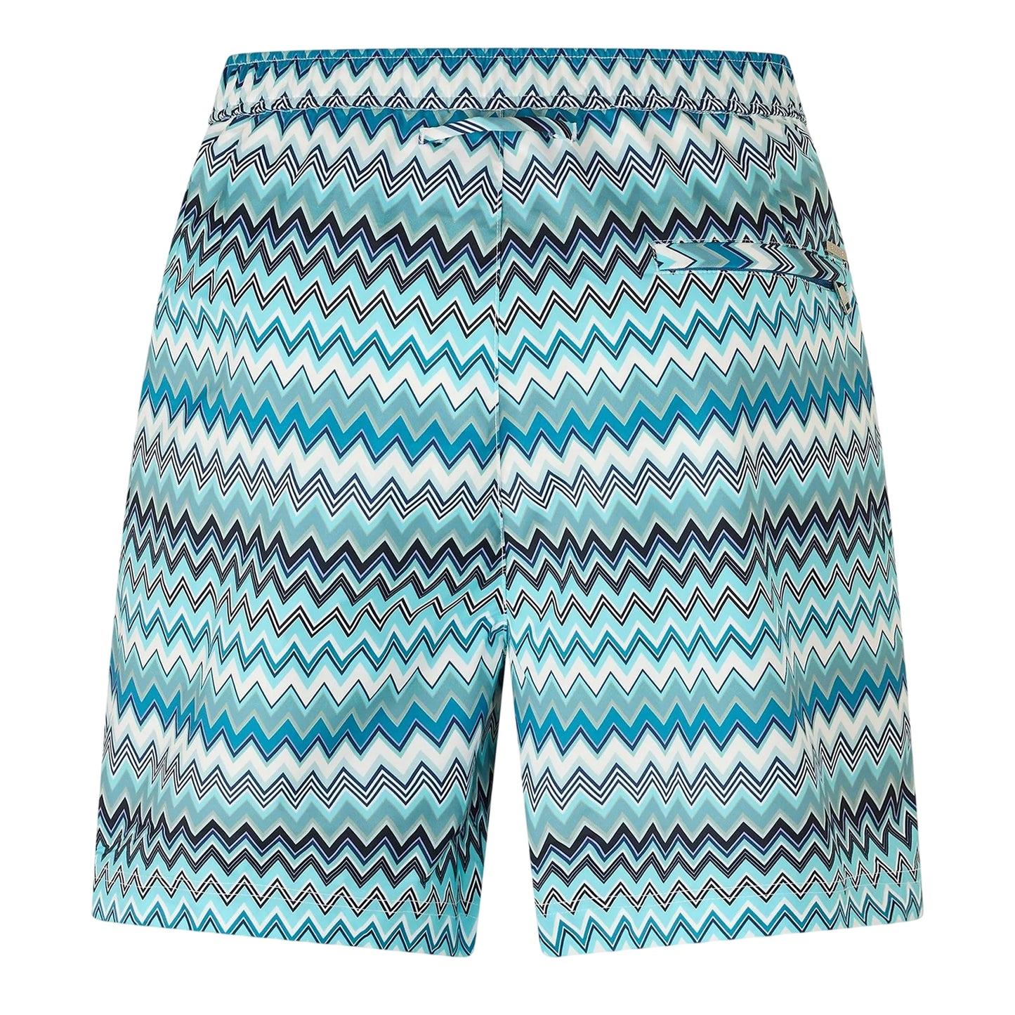 Blue-Green-White - Back - Belier Mens Zig Zag Adjustable Side Tabs Swim Shorts