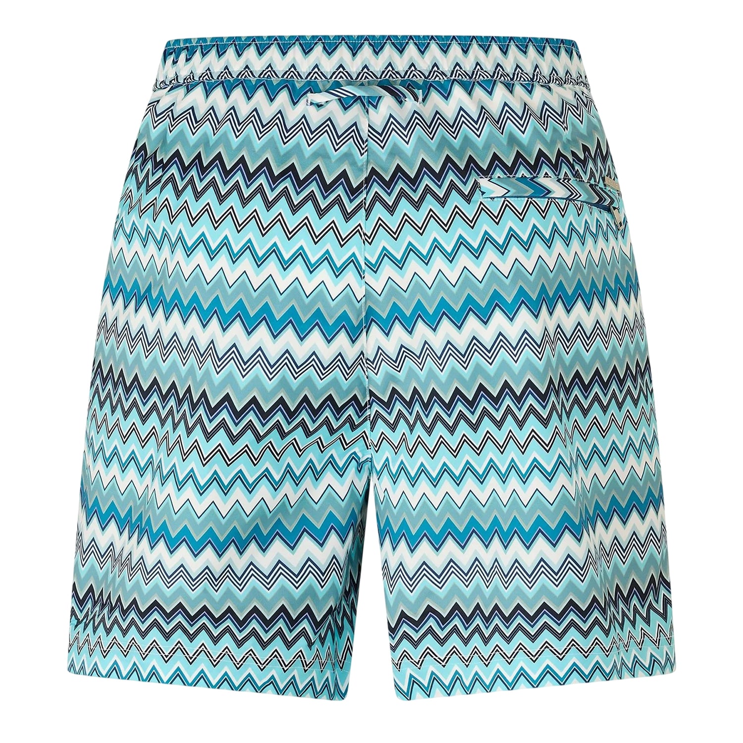 Blue-Green-White - Back - Belier Mens Zig Zag Adjustable Side Tabs Swim Shorts