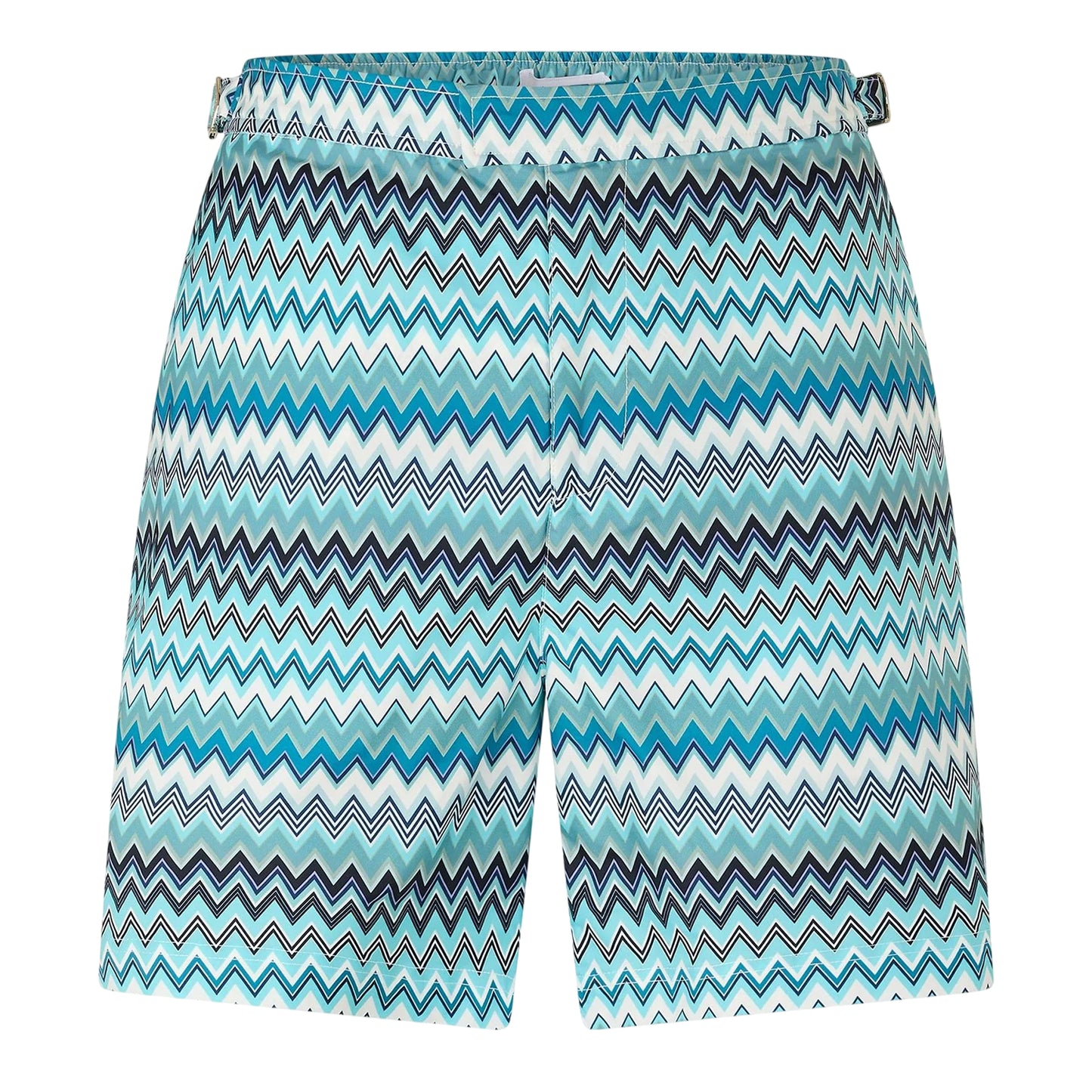 Blue-Green-White - Front - Belier Mens Zig Zag Adjustable Side Tabs Swim Shorts
