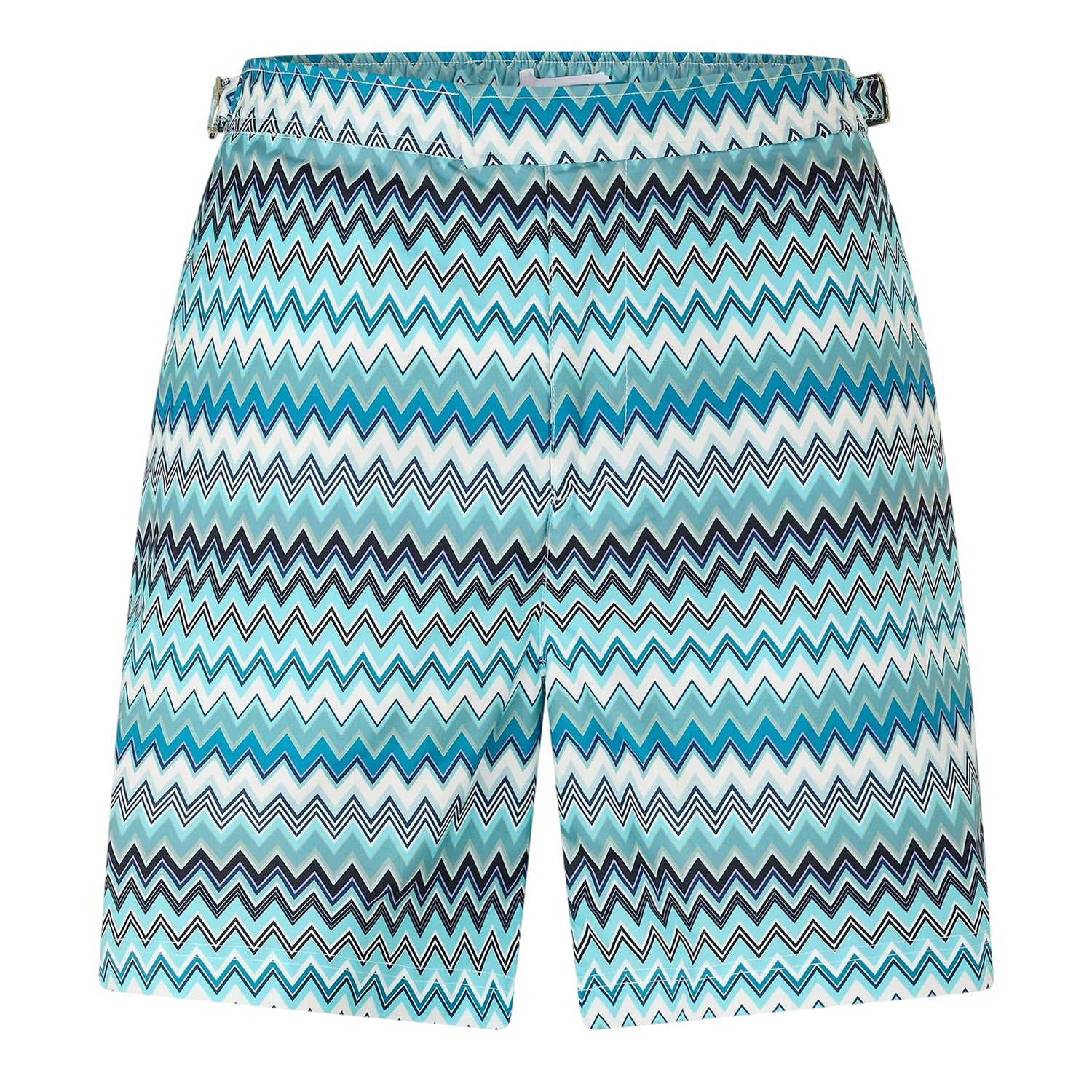 Blue-Green-White - Front - Belier Mens Zig Zag Adjustable Side Tabs Swim Shorts