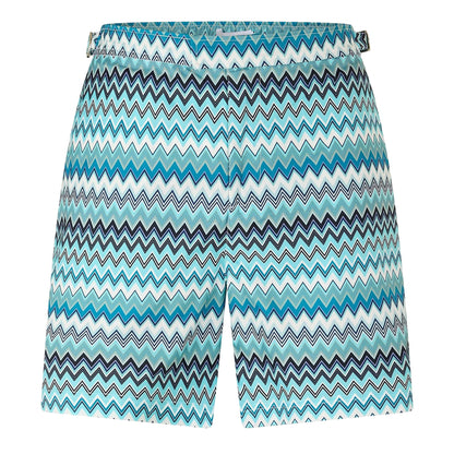 Blue-Green-White - Front - Belier Mens Zig Zag Adjustable Side Tabs Swim Shorts