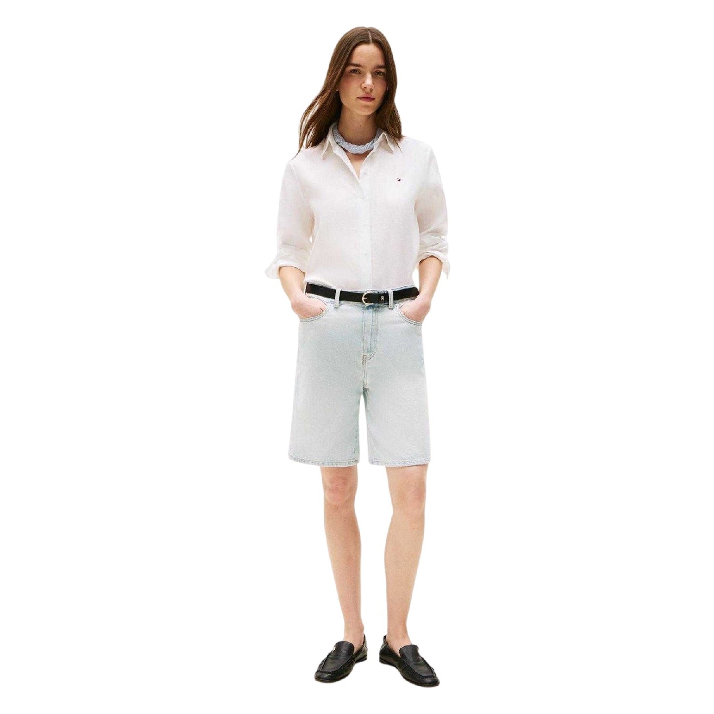 Optic White - Lifestyle - Tommy Hilfiger Womens-Ladies Linen Long-Sleeved Shirt