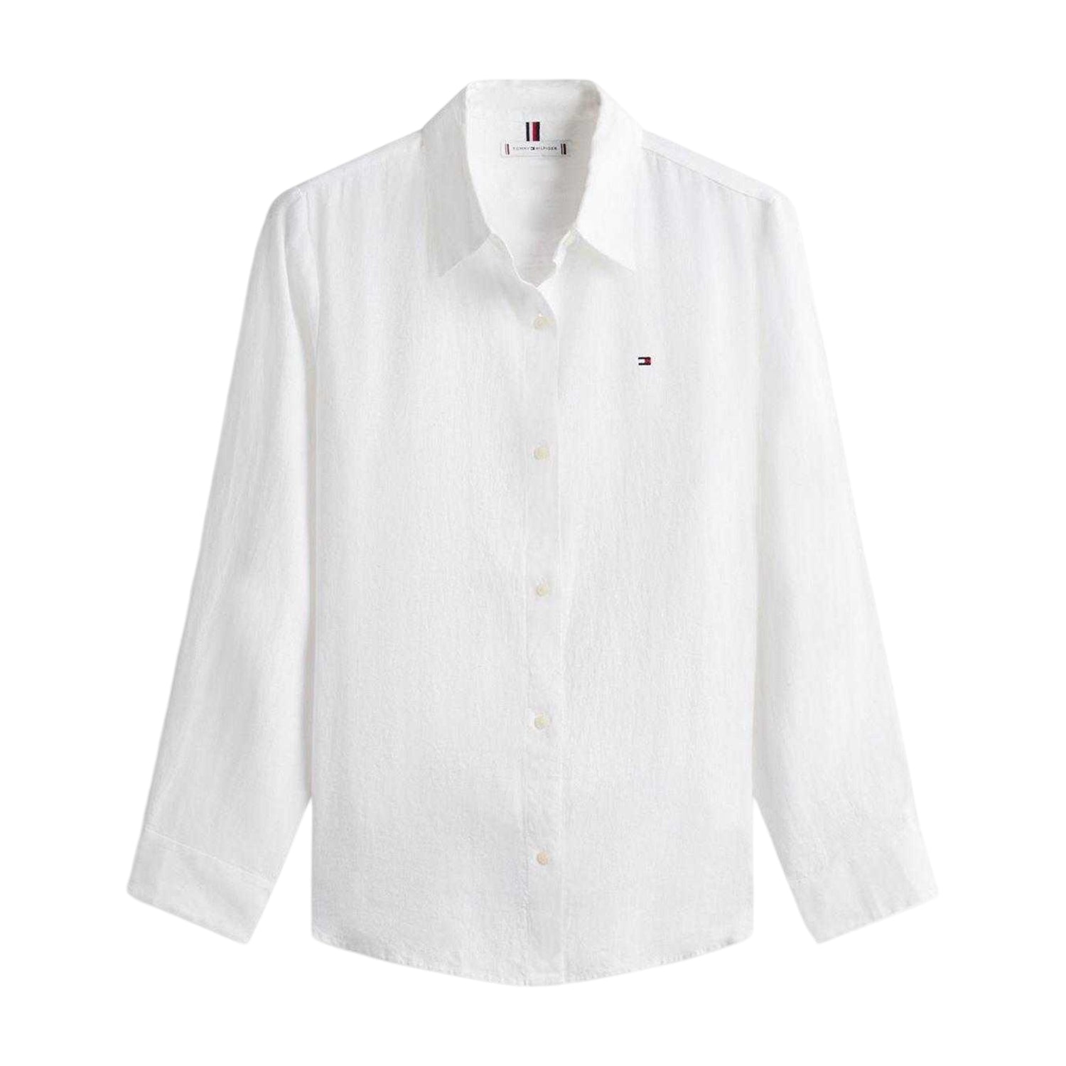 Optic White - Front - Tommy Hilfiger Womens-Ladies Linen Long-Sleeved Shirt