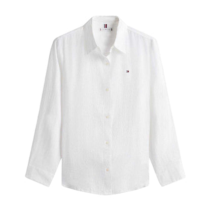 Optic White - Front - Tommy Hilfiger Womens-Ladies Linen Long-Sleeved Shirt