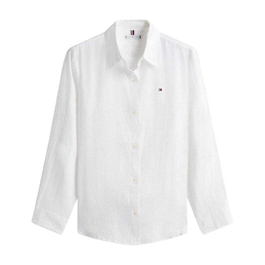 Optic White - Front - Tommy Hilfiger Womens-Ladies Linen Long-Sleeved Shirt