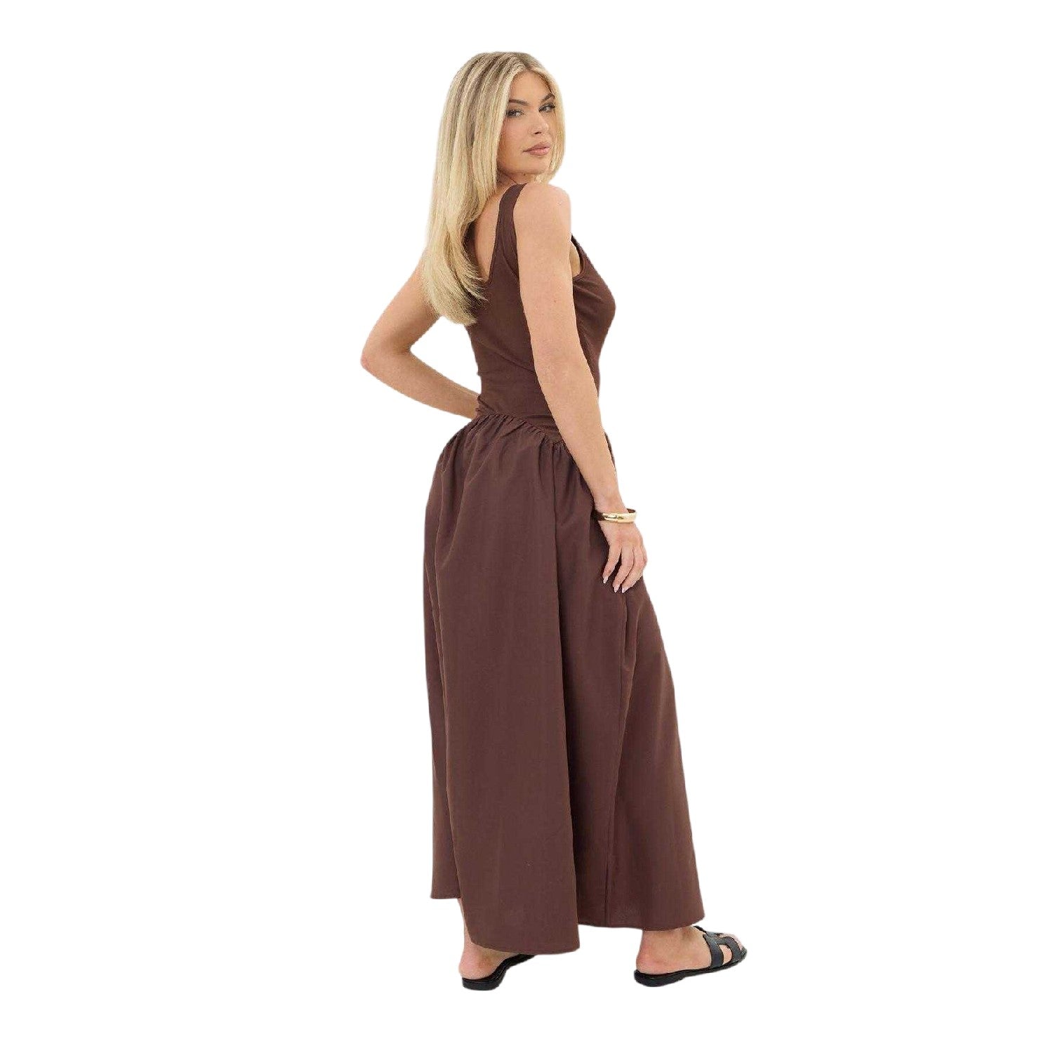 Brown - Back - I Saw It First Womens-Ladies Scoop Neck Maxi Dress