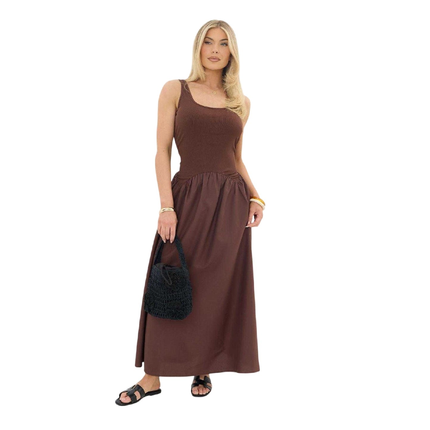 Brown - Lifestyle - I Saw It First Womens-Ladies Scoop Neck Maxi Dress