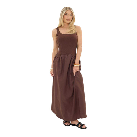 Brown - Front - I Saw It First Womens-Ladies Scoop Neck Maxi Dress