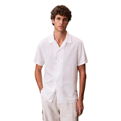 Brilliant White - Side - Calvin Klein Mens Linen Blend Short-Sleeved Shirt