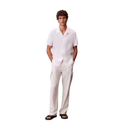 Brilliant White - Lifestyle - Calvin Klein Mens Linen Blend Short-Sleeved Shirt