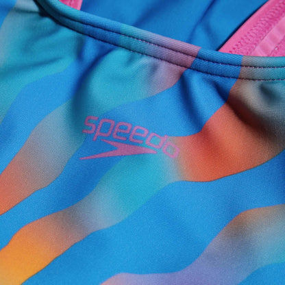 Blue-Yellow - Back - Speedo Girls Printed One Piece Swimsuit
