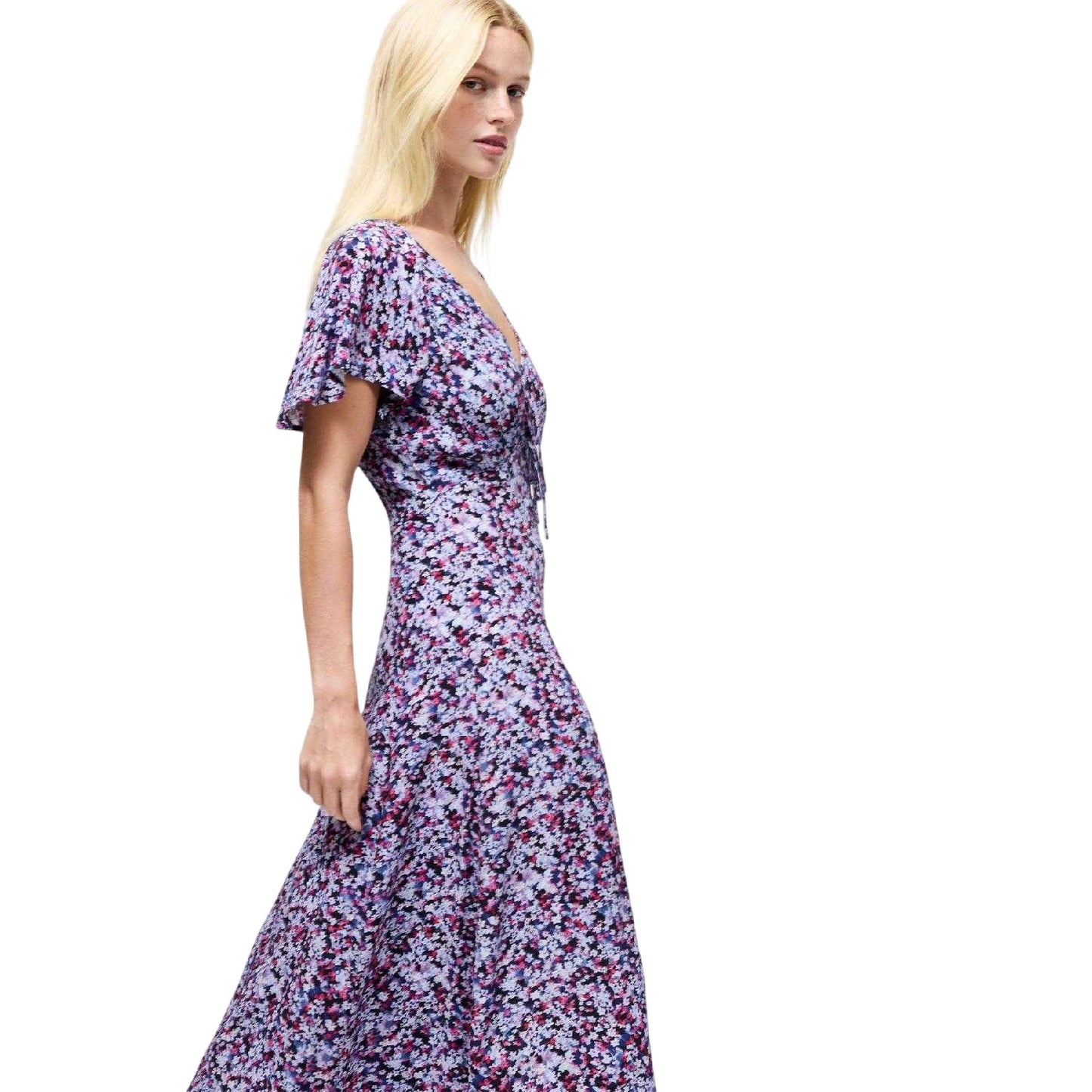 Blue - Side - French Connection Womens-Ladies Lizzy Fitted And Flared Midi Dress