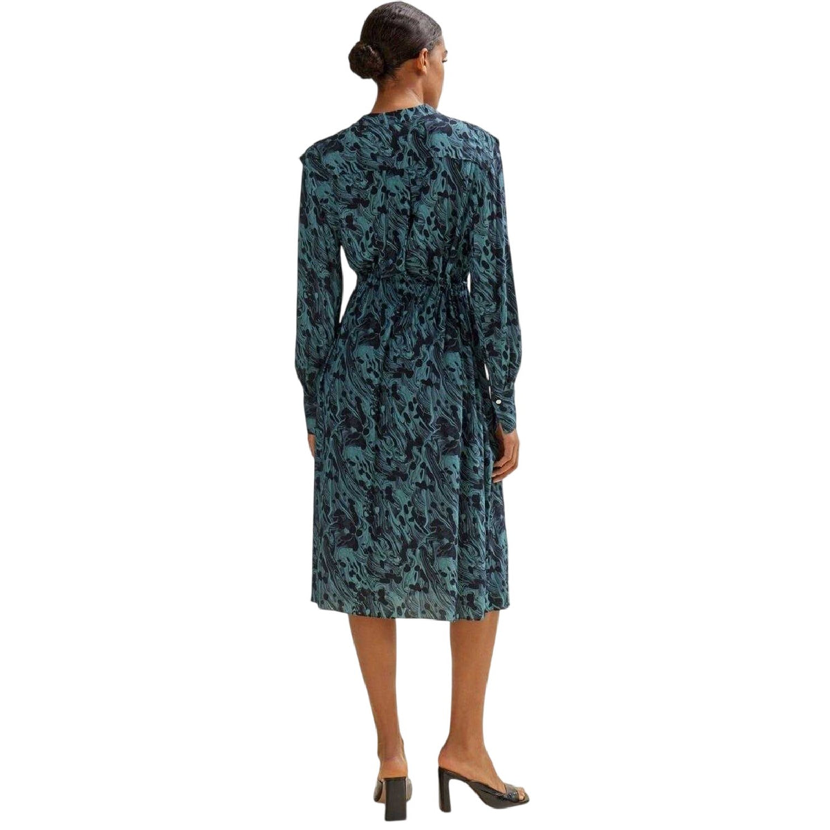 Green - Back - Boss Womens-Ladies Dalati Abstract Collared Midi Shirt Dress