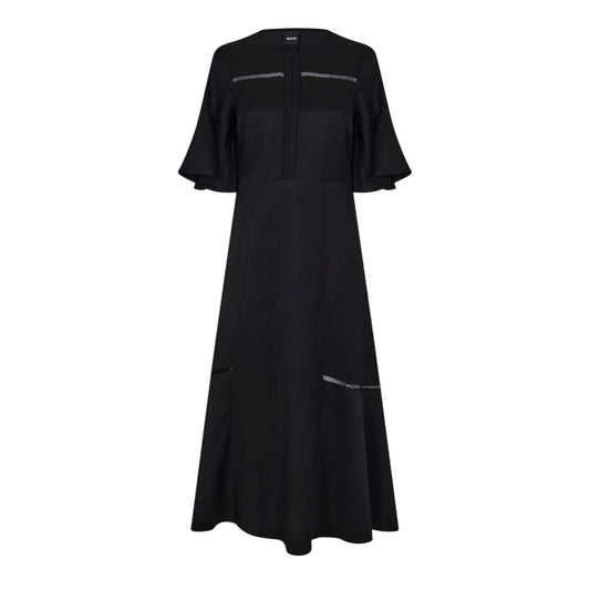 Black - Front - Boss Womens-Ladies Dileina Maxi Crew Neck Skater Dress