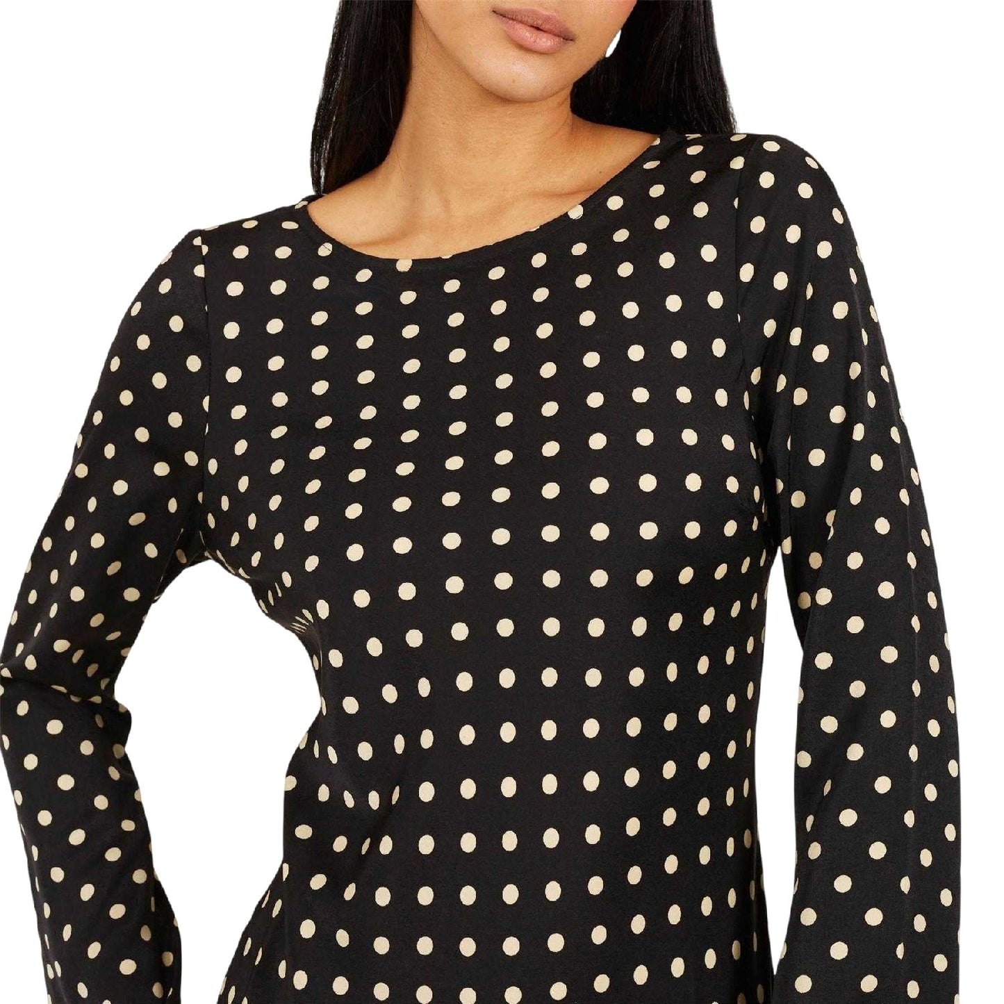 Black-Cream - Side - Brave Soul Womens-Ladies Polka Dot Bell Sleeve Mini Dress