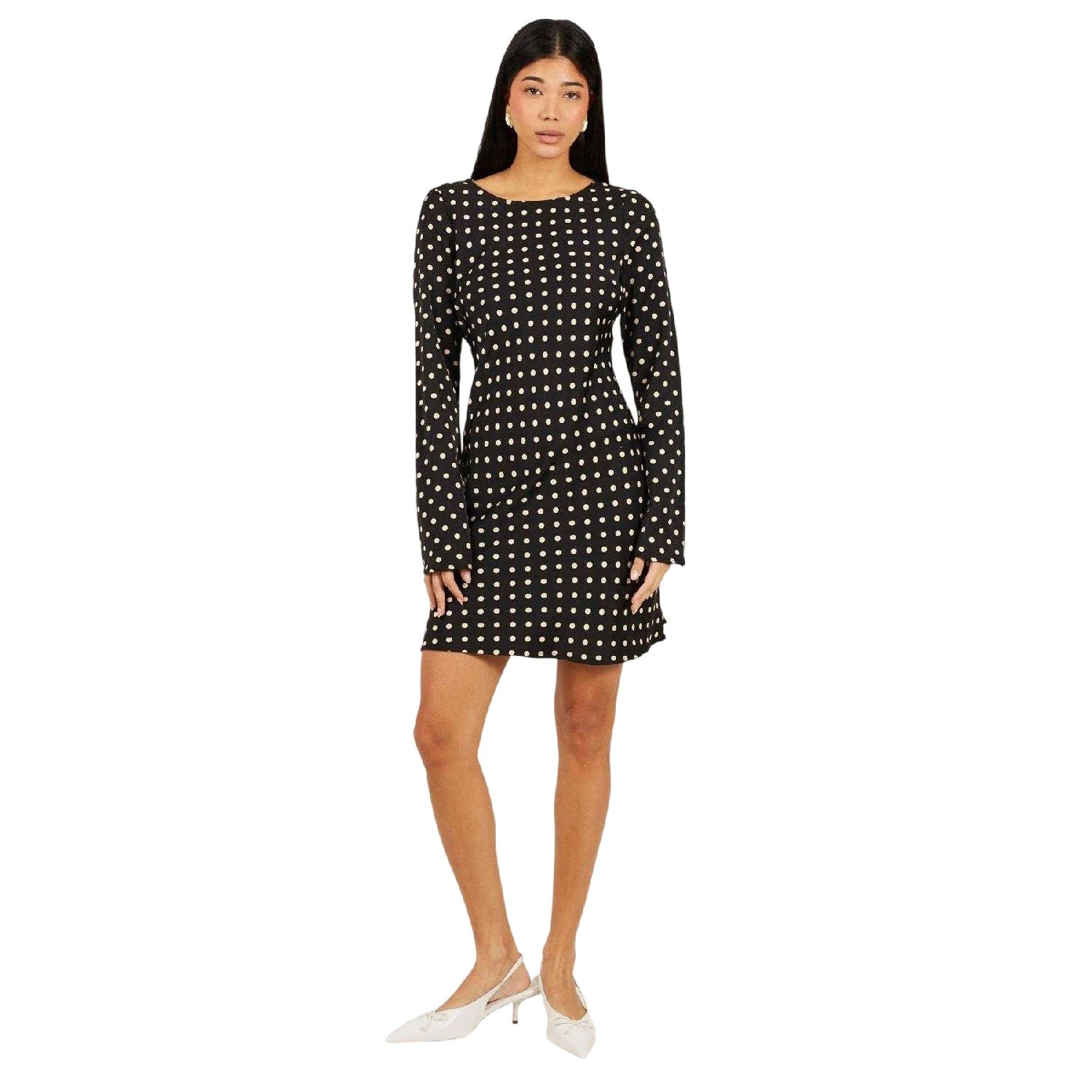 Black-Cream - Lifestyle - Brave Soul Womens-Ladies Polka Dot Bell Sleeve Mini Dress