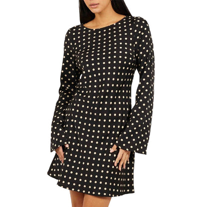 Black-Cream - Front - Brave Soul Womens-Ladies Polka Dot Bell Sleeve Mini Dress