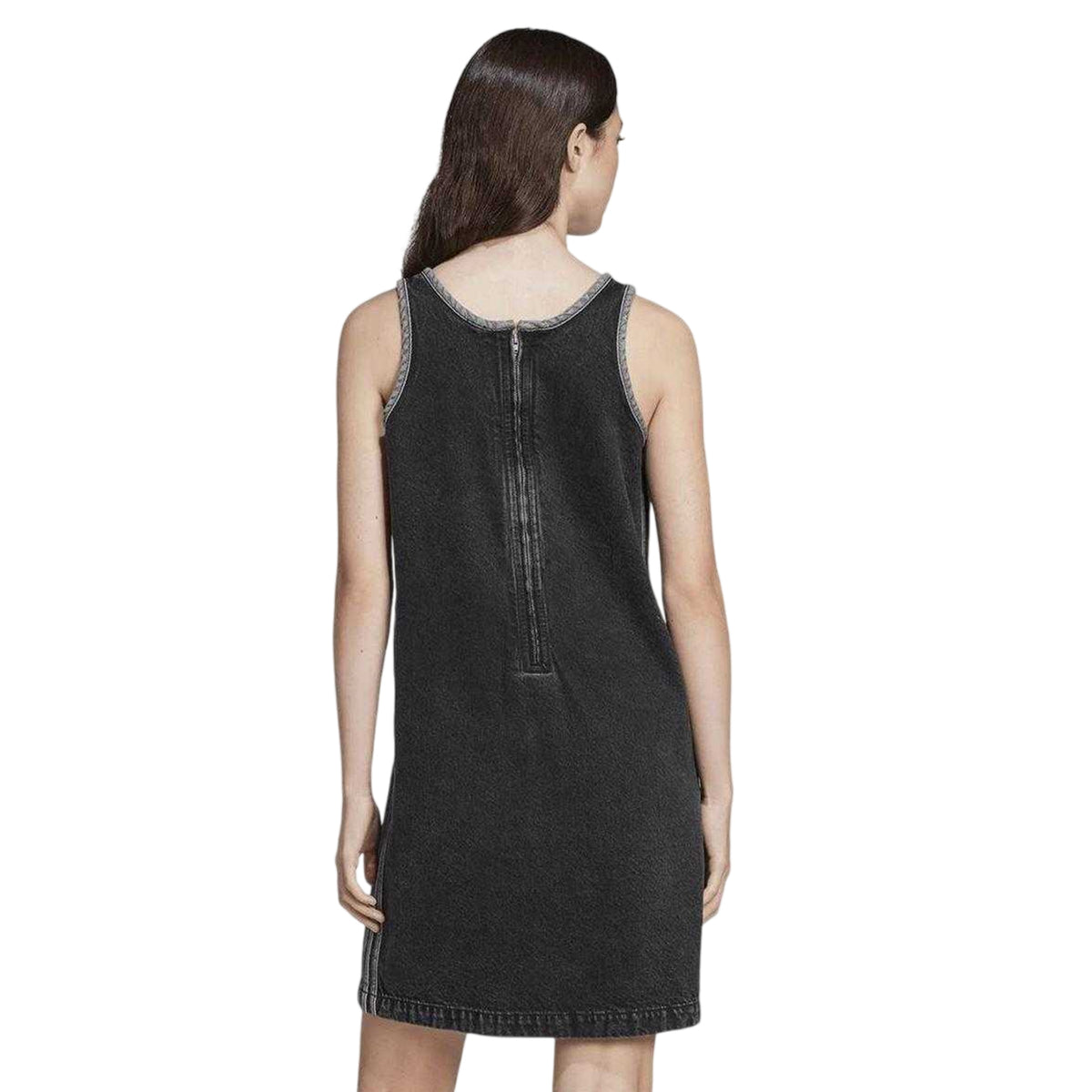 True Black - Back - Adidas Womens-Ladies 3 Stripes Denim Mini Dress