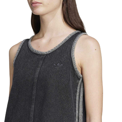 True Black - Side - Adidas Womens-Ladies 3 Stripes Denim Mini Dress