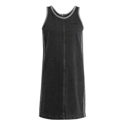 True Black - Front - Adidas Womens-Ladies 3 Stripes Denim Mini Dress