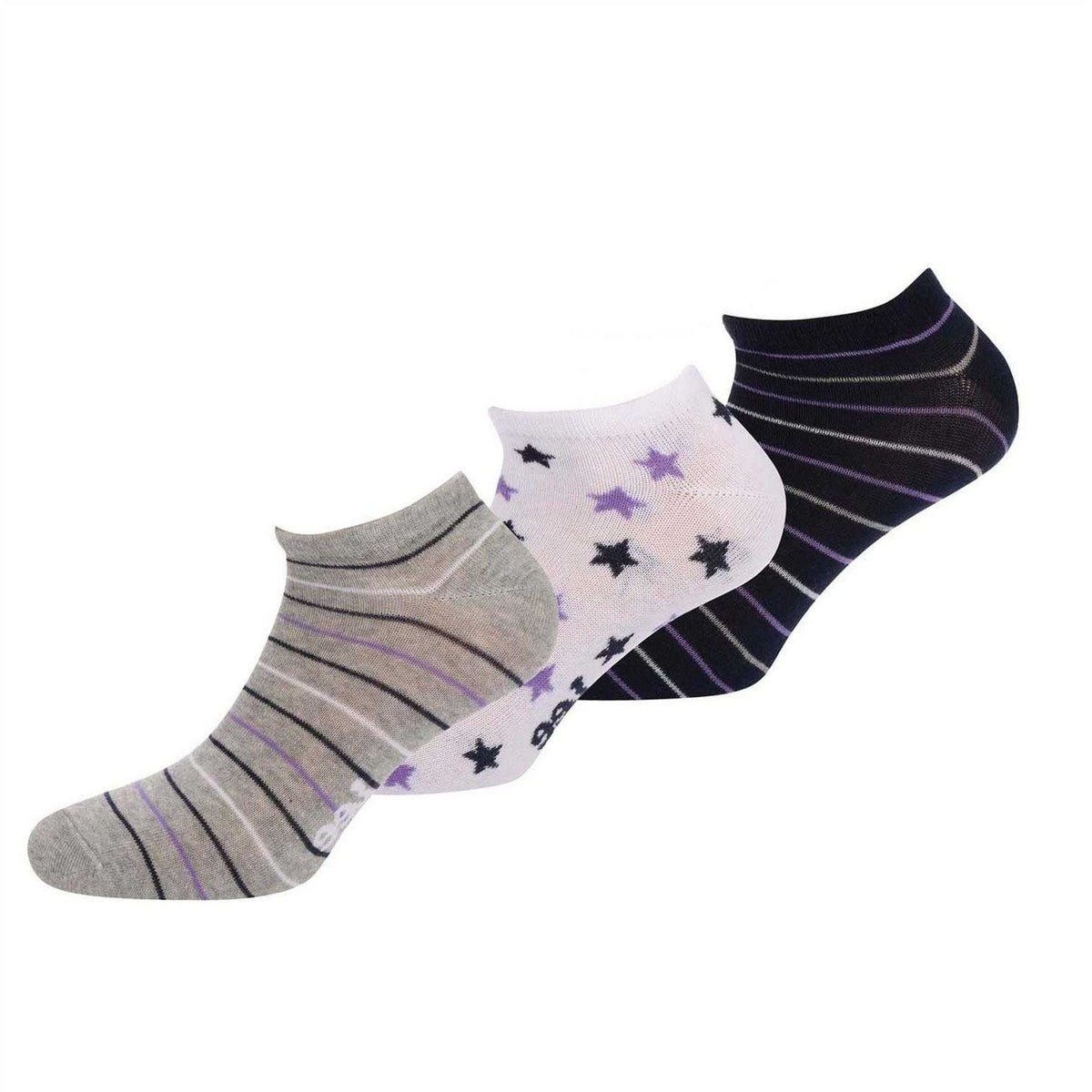 Grey - Back - Lee Womens-Ladies Stars Liner Socks (Pack of 3)