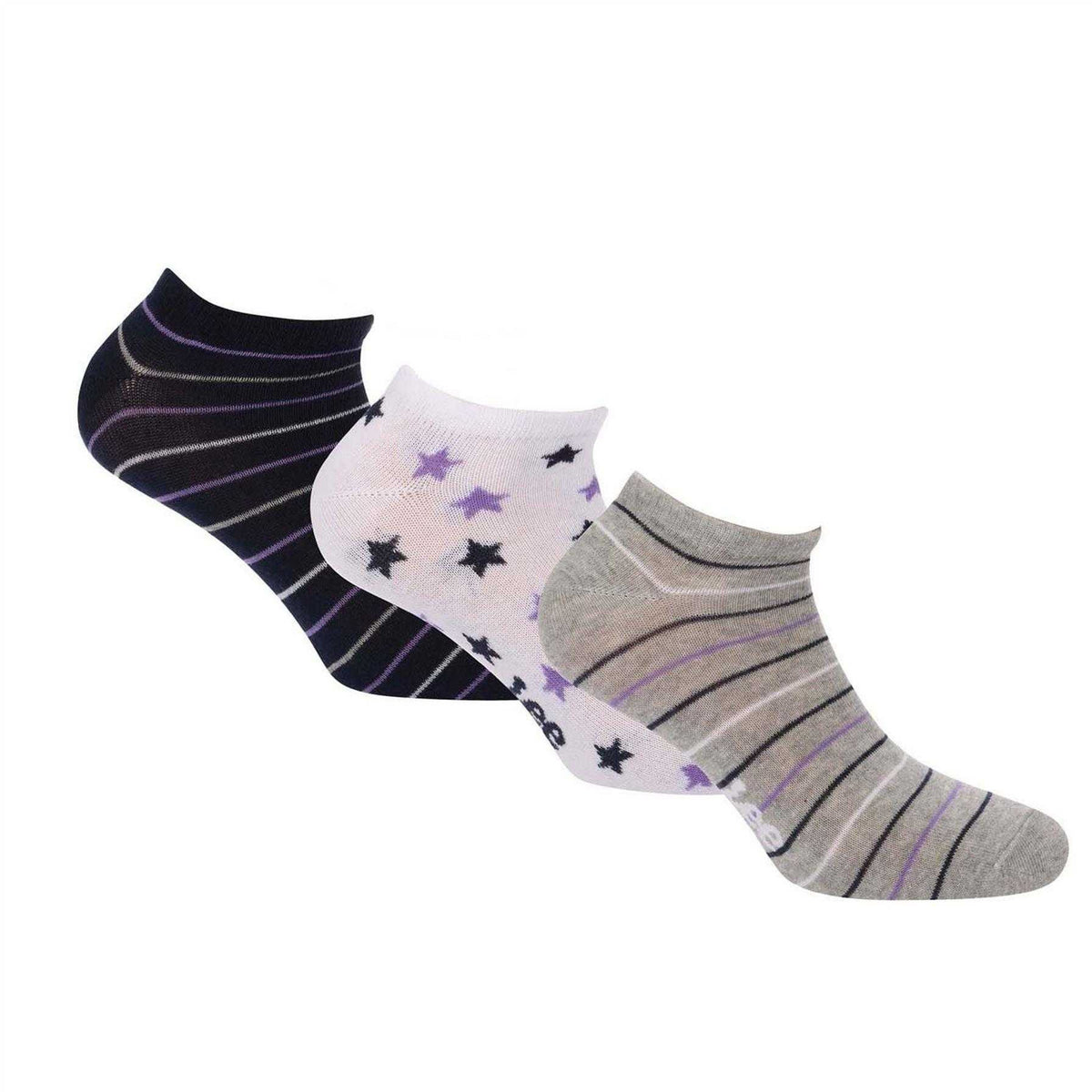 Grey - Front - Lee Womens-Ladies Stars Liner Socks (Pack of 3)