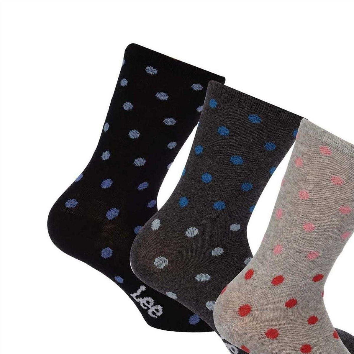 Grey - Back - Lee Womens-Ladies Polka Dot Ankle Socks (Pack of 3)