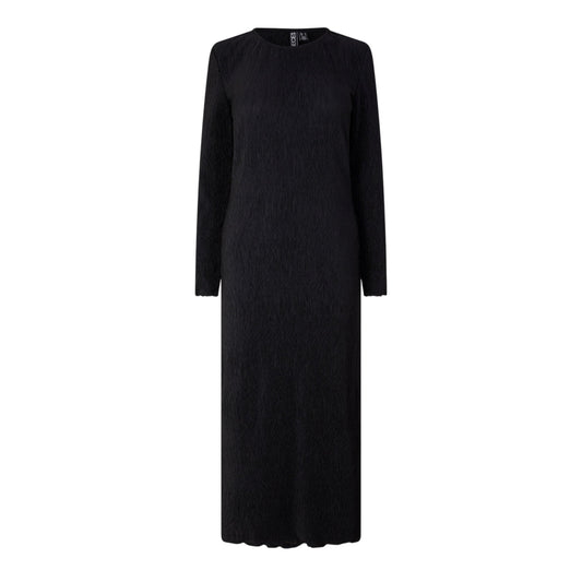 Black - Front - Pieces Womens-Ladies Crew Neck Long-Sleeved Maxi Dress