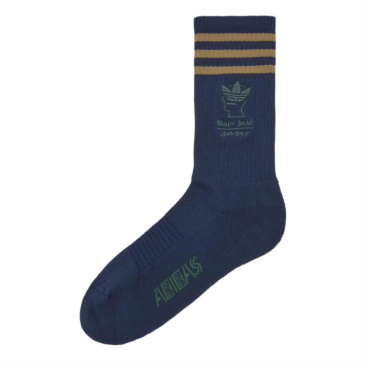 Collegiate Navy - Front - Adidas Unisex Adult Brain Dead 3 Stripes Polyamide Crew Socks (Pack of 1)