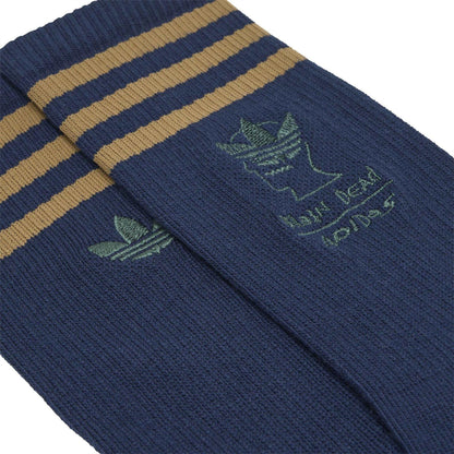 Collegiate Navy - Side - Adidas Unisex Adult Brain Dead 3 Stripes Polyamide Crew Socks (Pack of 1)