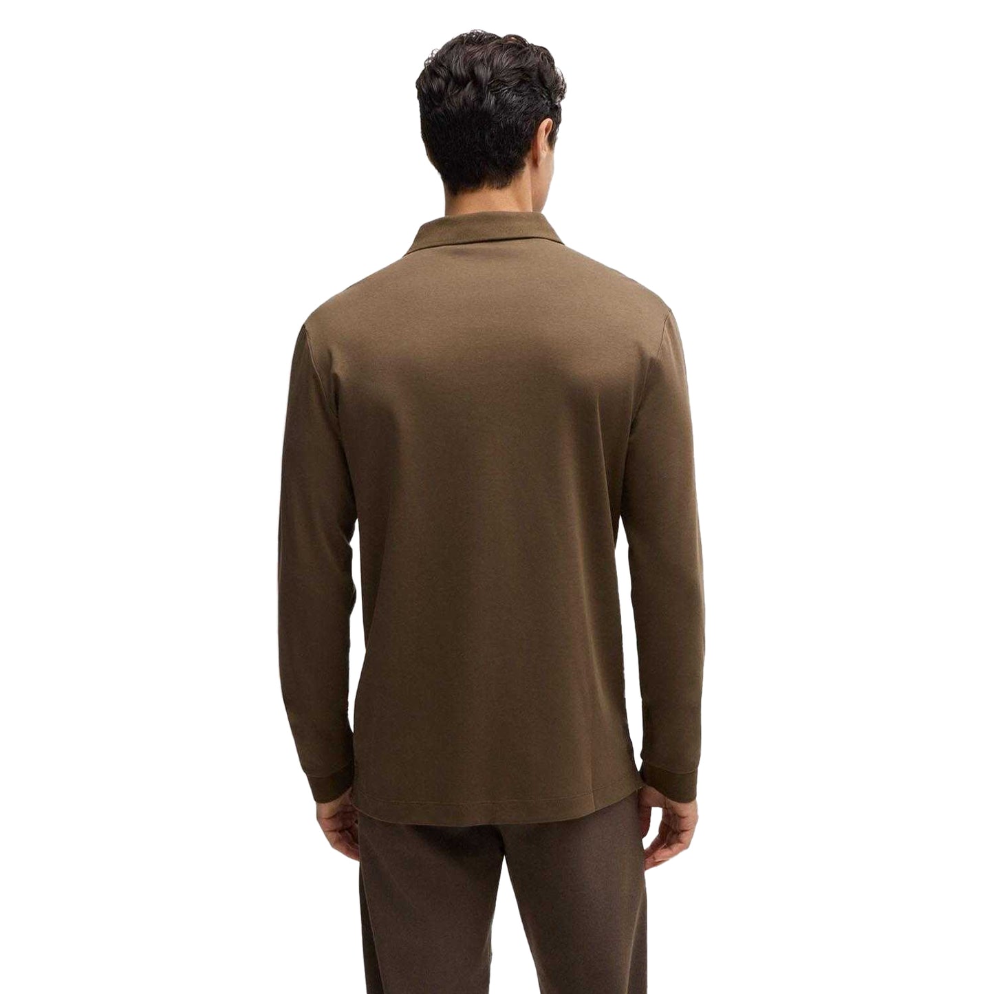 Green - Back - Boss Mens Pado 30 Embroidered Logo Long-Sleeved Polo Shirt