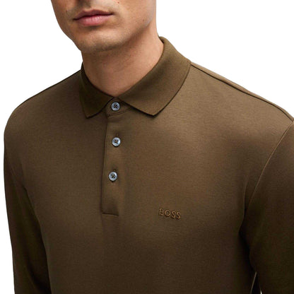 Green - Lifestyle - Boss Mens Pado 30 Embroidered Logo Long-Sleeved Polo Shirt