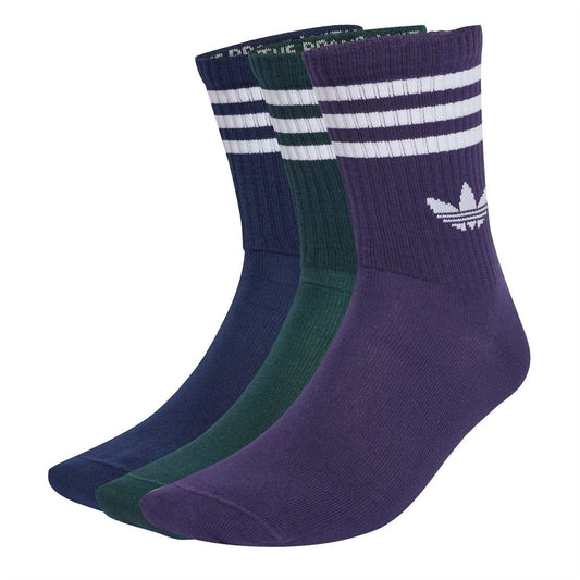 Indigo-Ivy - Front - Adidas Unisex Adult 3 Stripes Crew Socks (Pack of 3)