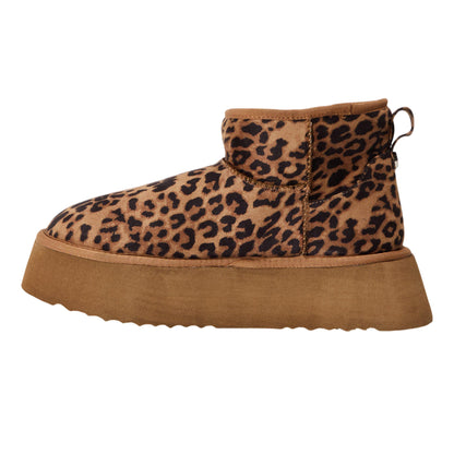 Brown-Black - Back - Steve Madden Womens-Ladies Campfire Leopard Print Ankle Boots