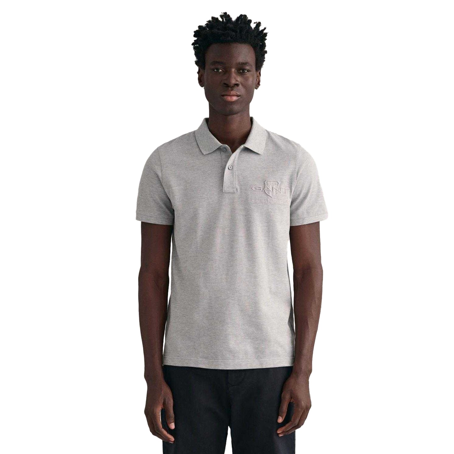 Grey - Side - Gant Mens Shield Tonal Polo Shirt
