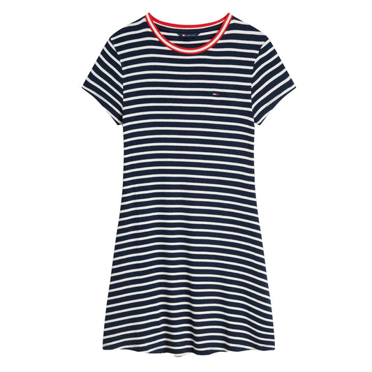 Navy - Front - Tommy Jeans Womens-Ladies Striped Skater Dress