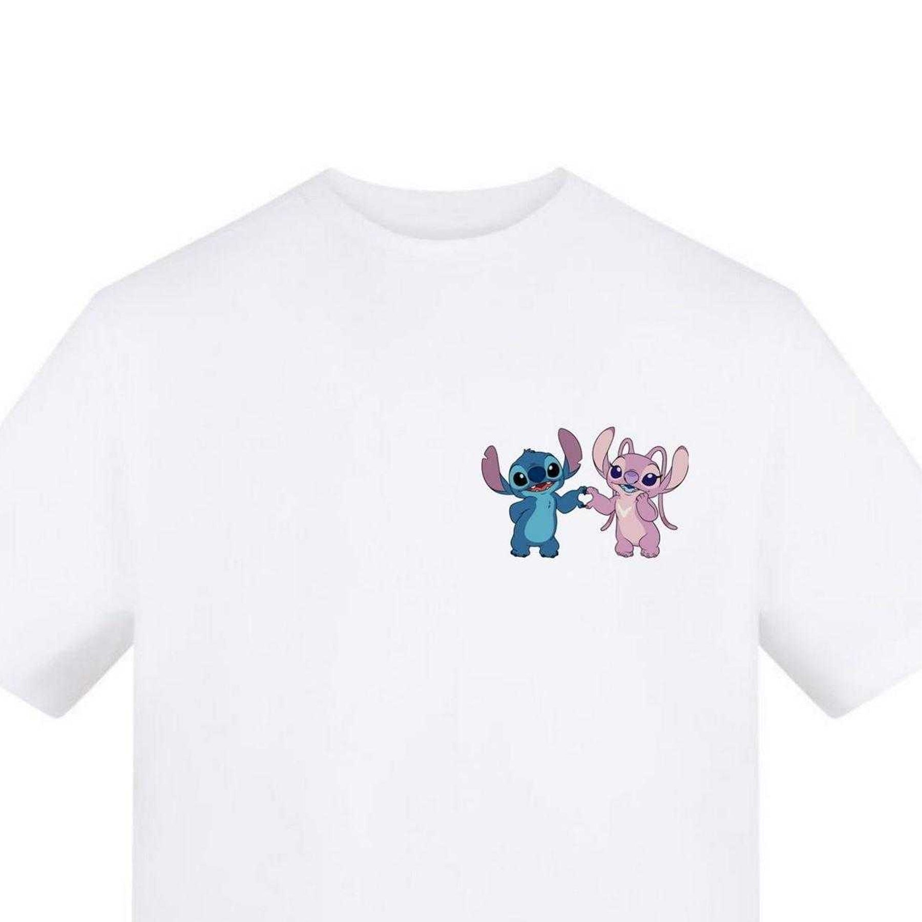 White - Side - Lilo & Stitch Unisex Adult Stitch & Angel Heart Valentine`s Day T-Shirt