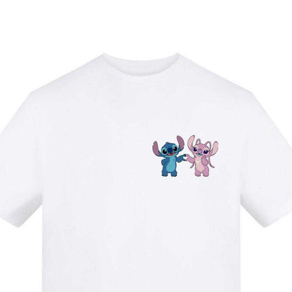 White - Side - Lilo & Stitch Unisex Adult Stitch & Angel Heart Valentine`s Day T-Shirt