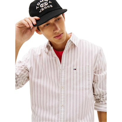 Mink - Side - Tommy Jeans Mens Oxford Long-Sleeved Button-Down Shirt