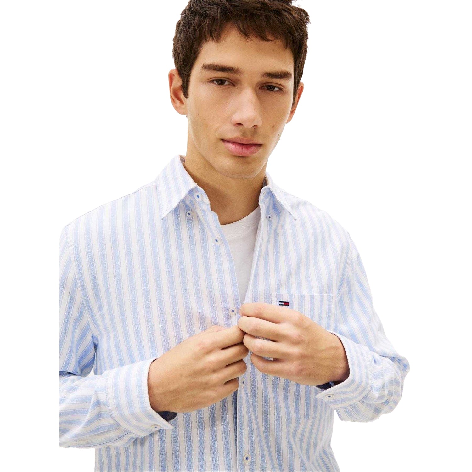 Twilight Blue - Side - Tommy Jeans Mens Oxford Long-Sleeved Button-Down Shirt