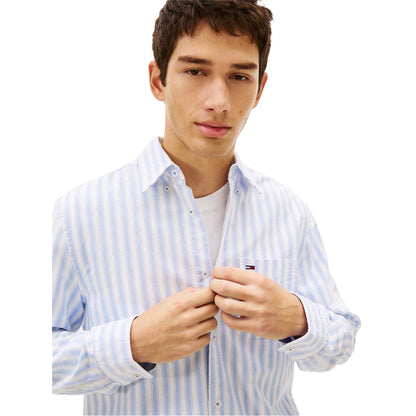 Twilight Blue - Side - Tommy Jeans Mens Oxford Long-Sleeved Button-Down Shirt