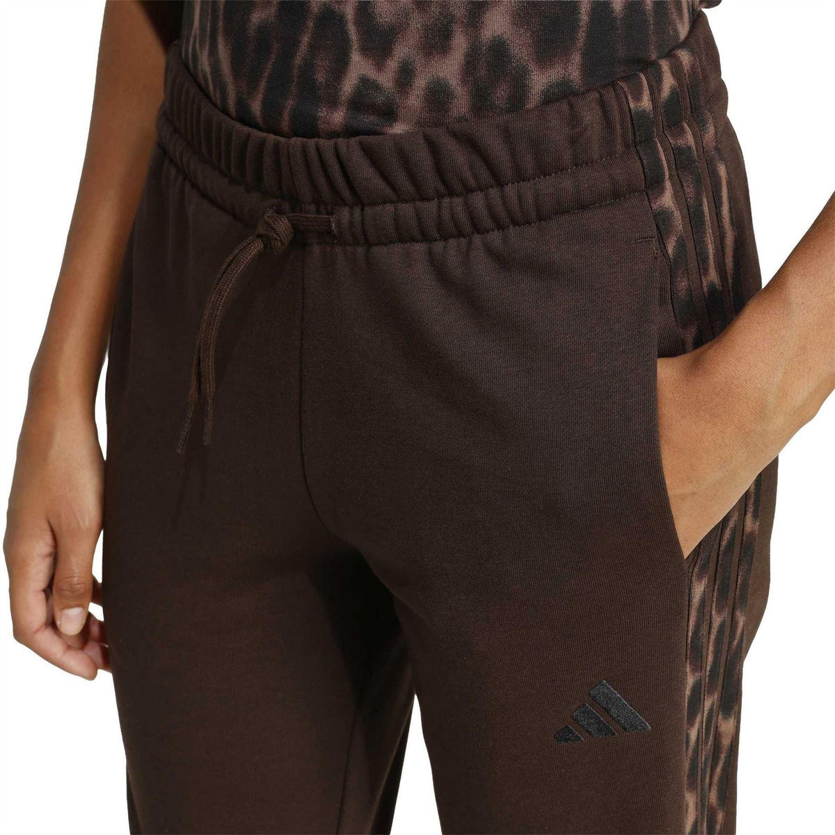 Coffee - Side - Adidas Womens-Ladies Leopard Print Joggers