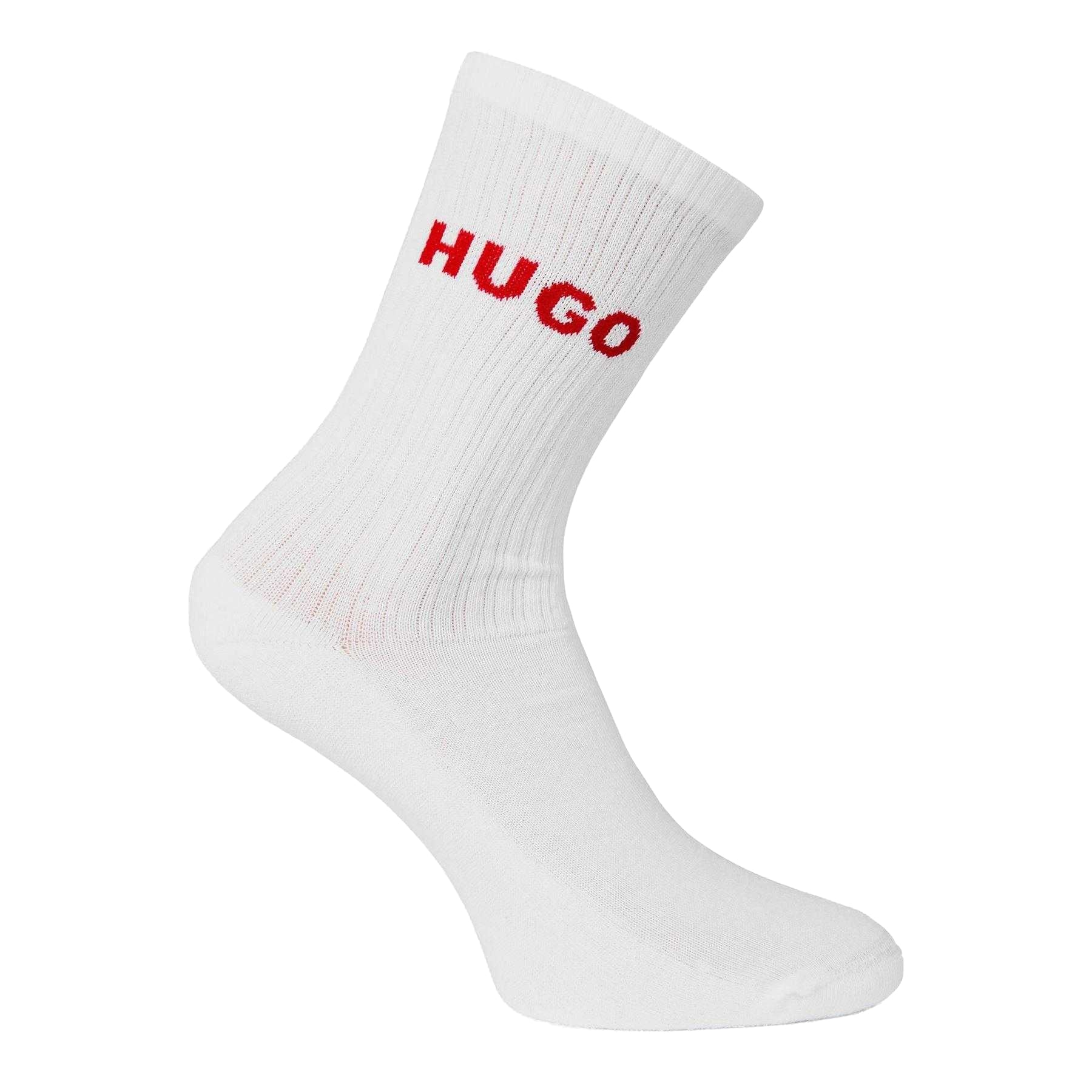 White - Front - Hugo Unisex Adult Embroidered Logo Crew Socks