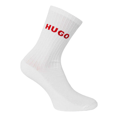 White - Front - Hugo Unisex Adult Embroidered Logo Crew Socks