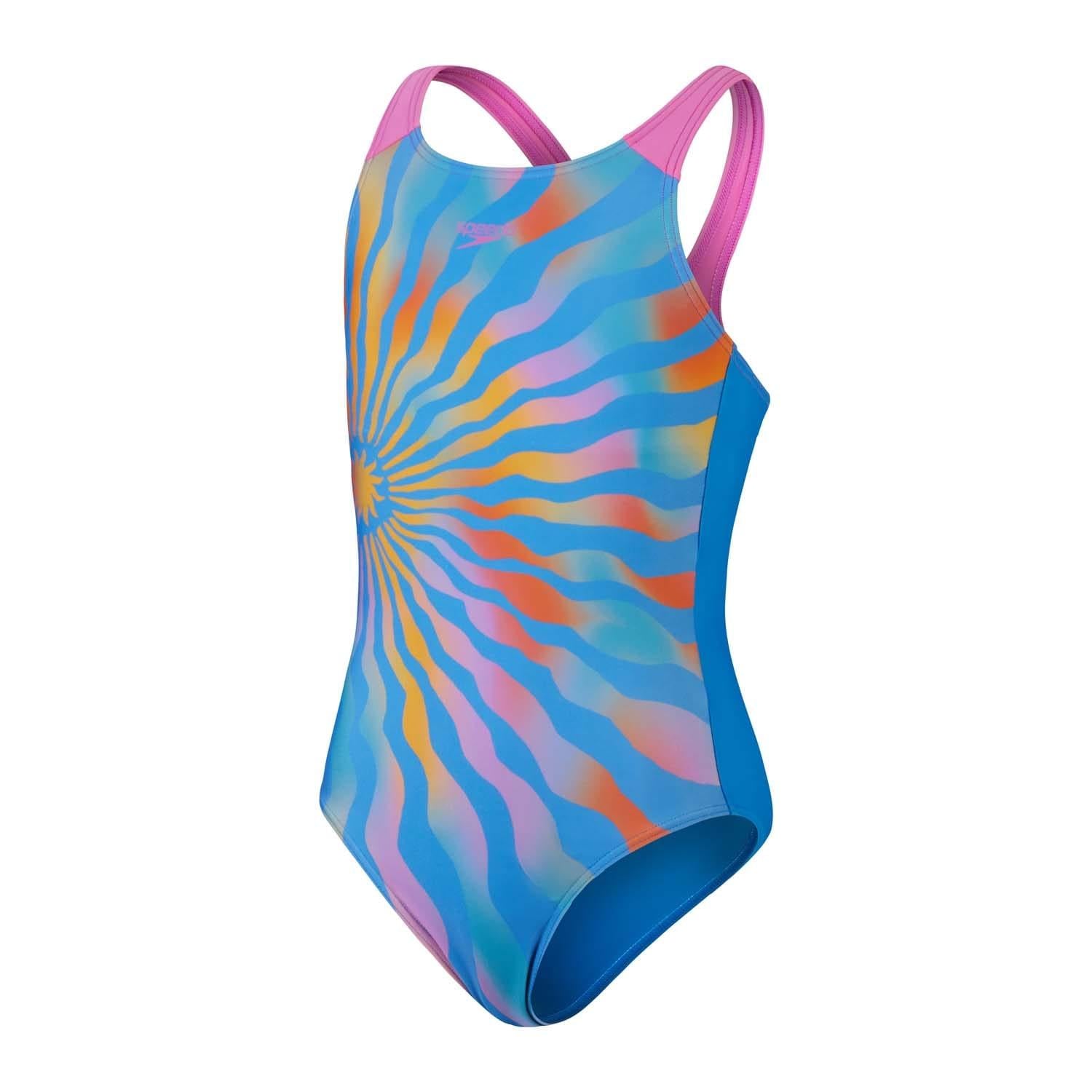 Blue-Yellow - Front - Speedo Girls Printed One Piece Swimsuit