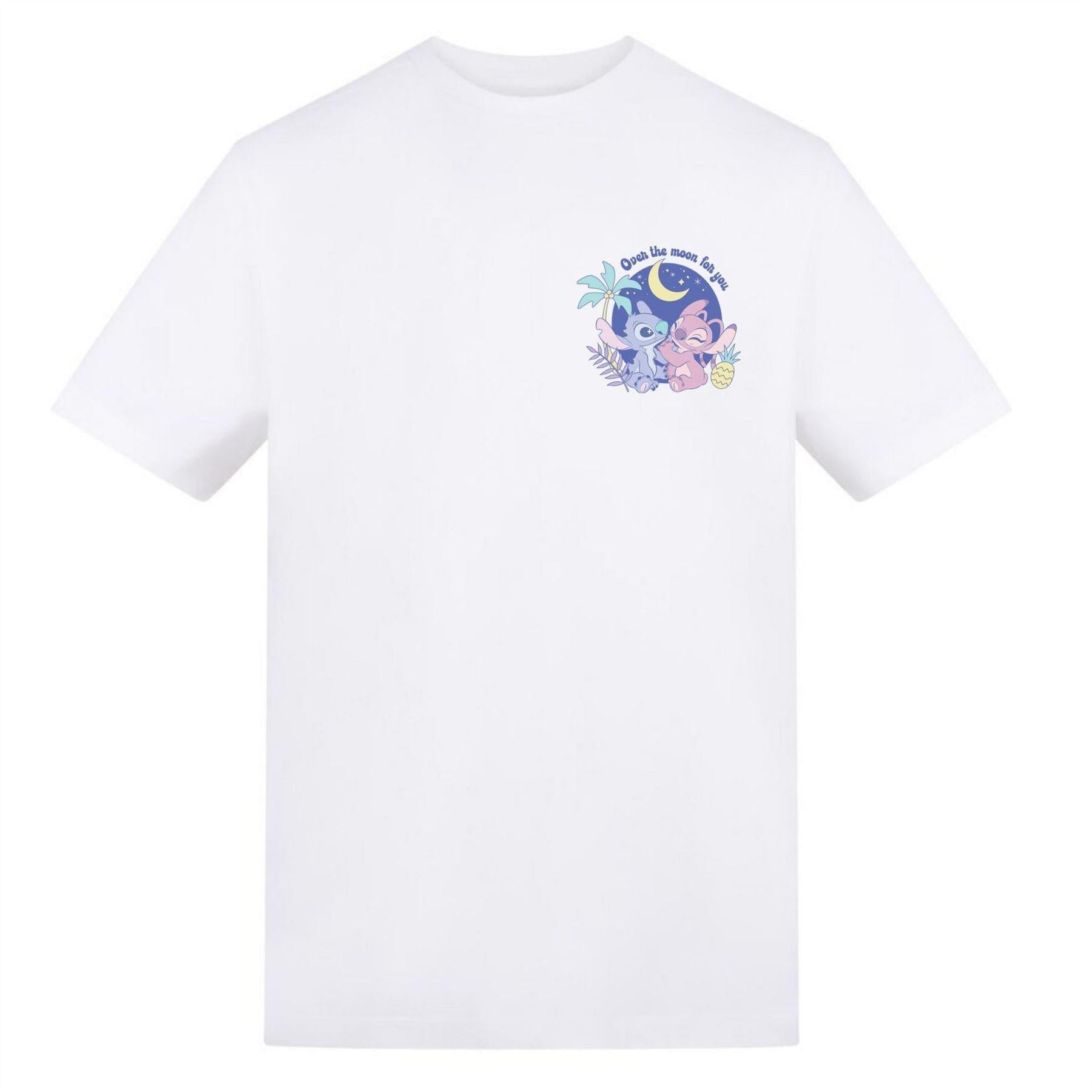 White - Front - Lilo & Stitch Unisex Adult Over The Moon For You Valentine`s Day T-Shirt
