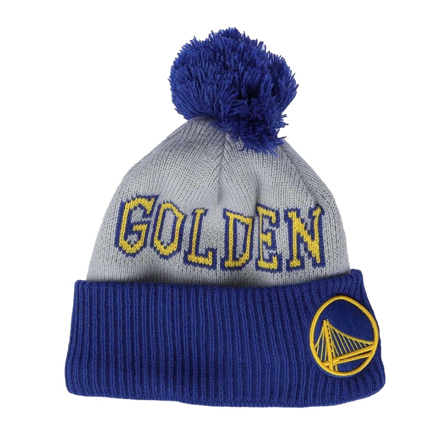 Blue-Grey-Yellow - Side - New Era Mens NBA Tip Off 2013 Golden State Warriors Knitted Bobble Beanie