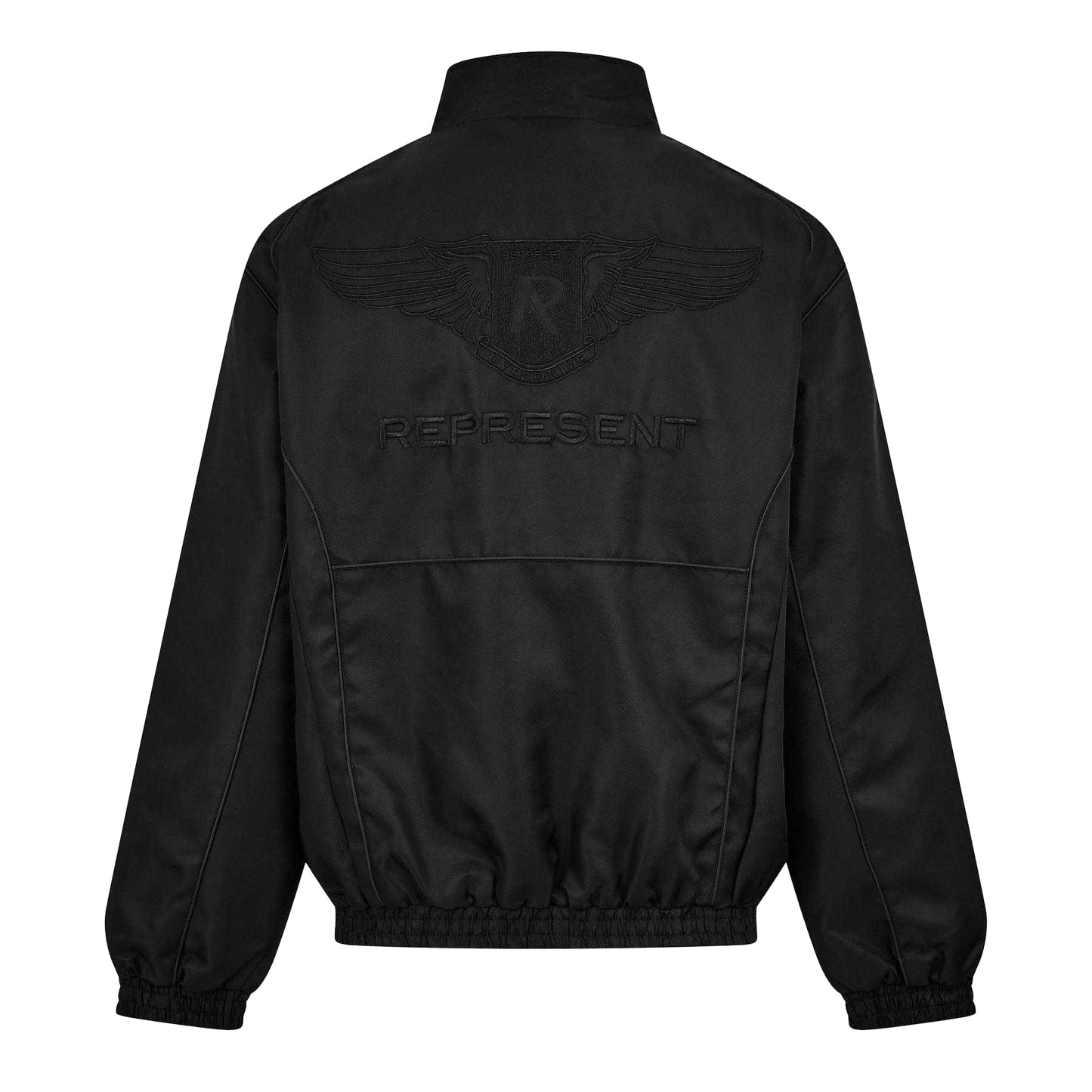 Black - Back - Represent Mens Ribbed Collar Bomber Jacket