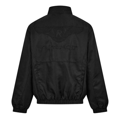 Black - Back - Represent Mens Ribbed Collar Bomber Jacket