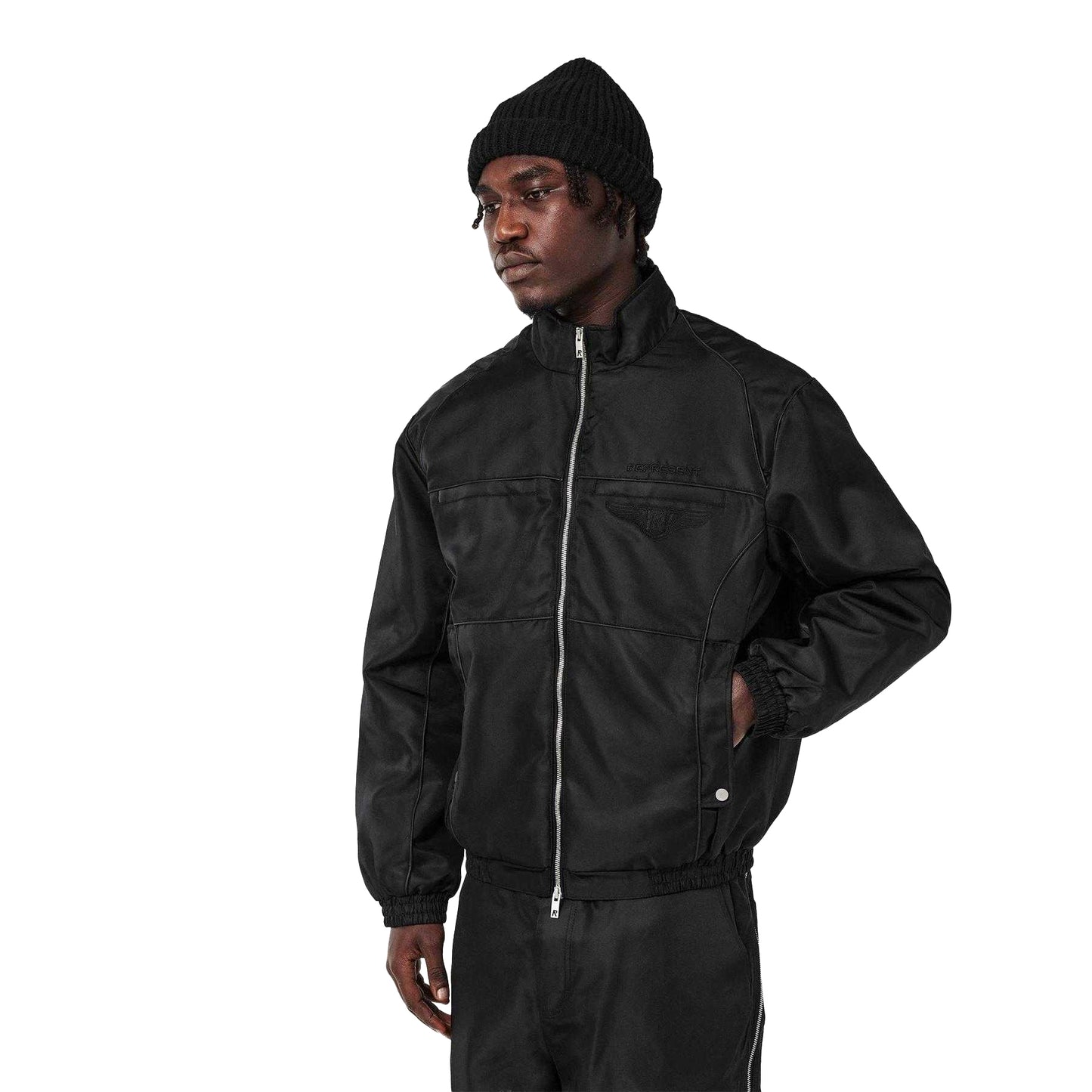 Black - Lifestyle - Represent Mens Ribbed Collar Bomber Jacket